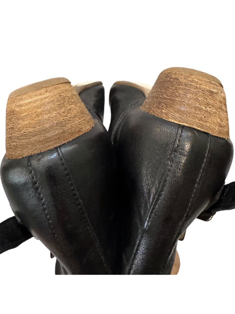 Miz Mooz Colbie Sandals Size 38 Black Leather Wedge Stack Heels Casual Classic - Picture 7 of 9